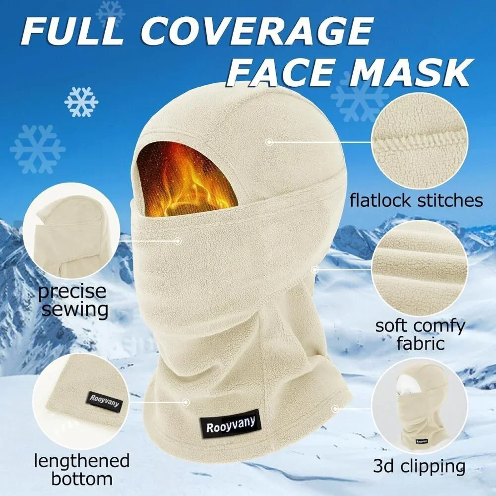 Women's White Balaclava Ski Mask Warm Windproof Lightweight Winter Face Mask